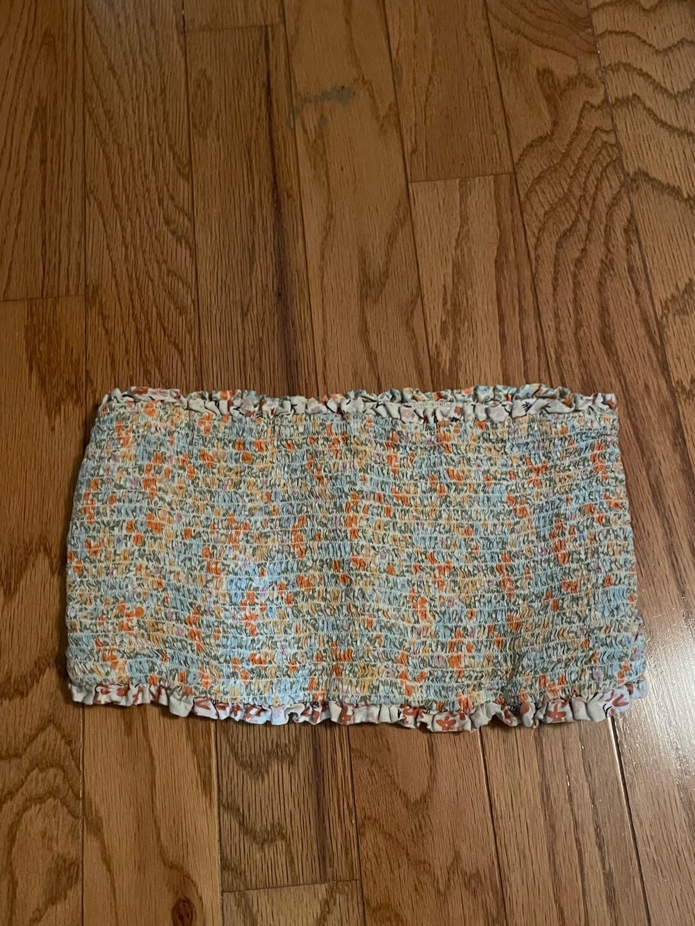 American Eagle Floral Smocked Tube Top in Cream, Orange and Pink